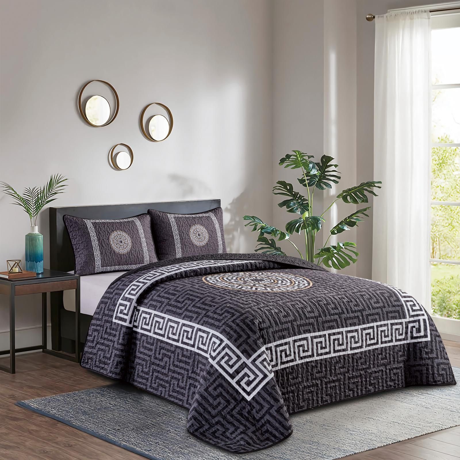 Patchwork Steppdecken Set King Size - Boho Design Mit Floralen Mustern In Grün/Türkis